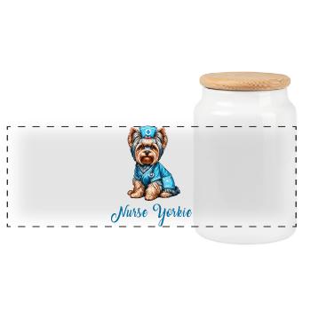 Yorkshire terrier nurse - Panoramic Cookie Jar with Wooden Lid - white - Front