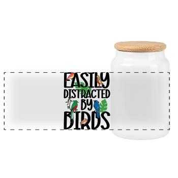 Easily Distracted by Birds - Panoramic Cookie Jar with Wooden Lid - white - Front