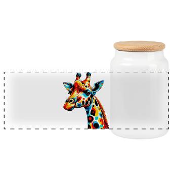 Giraffe - Panoramic Cookie Jar with Wooden Lid - white - Front