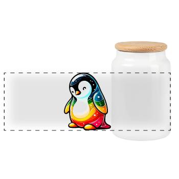 Pingouin - Boîte à biscuits avec couvercle en bois - blanc - Devant