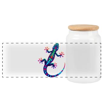 Gecko - Panoramic Cookie Jar with Wooden Lid - white - Front