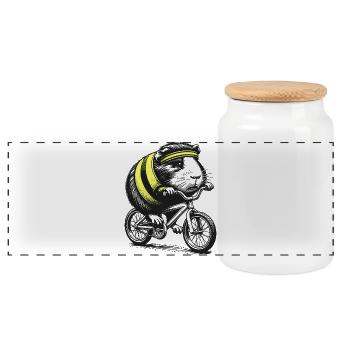 Cycling guinea pig - Panoramic Cookie Jar with Wooden Lid - white - Front