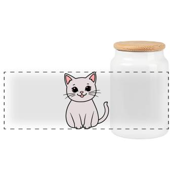 gray kitten - Panoramic Cookie Jar with Wooden Lid - white - Front