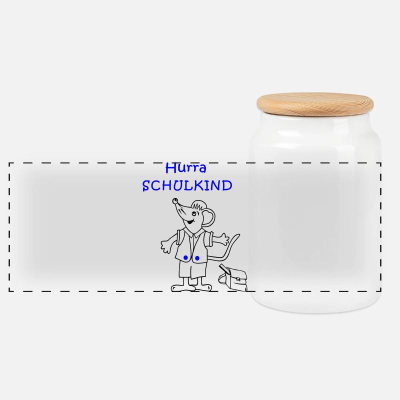 Hurra Schulkind Einschulung - Panorama Keksdose mit Holzdeckel - Weiß