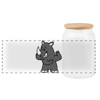 Beefy Rhinoceros - Panoramic Cookie Jar with Wooden Lid - white - Front