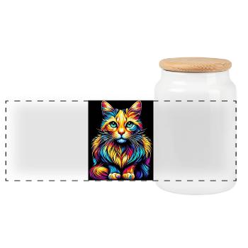 Cat - Panoramic Cookie Jar with Wooden Lid - white - Front