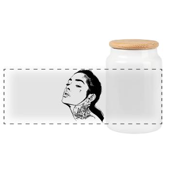 Tattoo Girl portrait - Panoramic Cookie Jar with Wooden Lid - white - Front