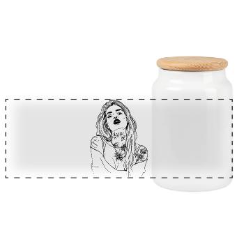 Tatouage Fille Line Art - Boîte à biscuits avec couvercle en bois - blanc - Devant