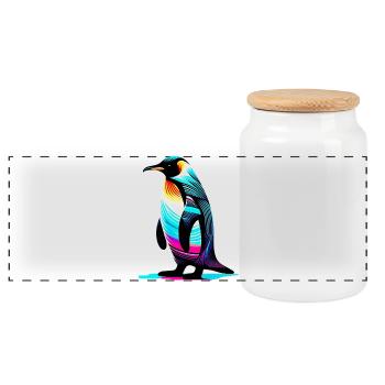 Pingouin - Boîte à biscuits avec couvercle en bois - blanc - Devant