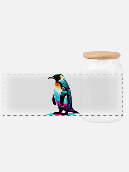 Pinguin - Panorama Keksdose mit Holzdeckel - Weiß