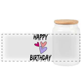 HAPPY BIRTHDAY - Panoramic Cookie Jar with Wooden Lid - white - Front