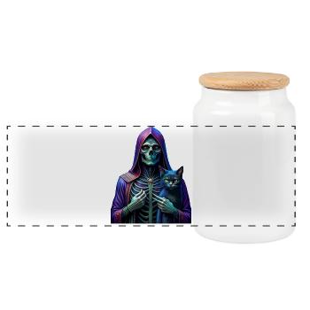 La mort avec un chat dans les mains - Boîte à biscuits avec couvercle en bois - blanc - Devant