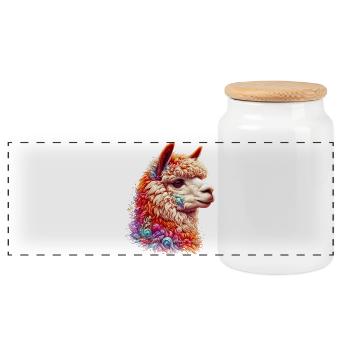 Alpaca - Panoramic Cookie Jar with Wooden Lid - white - Front