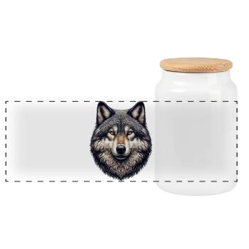 Wolf - Panorama Keksdose mit Holzdeckel - Weiß - Vorne