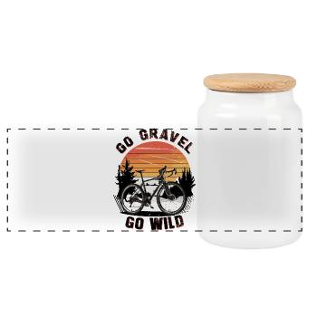 Gravel Bike Sunset Scene - Panoramic Cookie Jar with Wooden Lid - white - Front