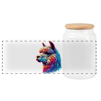 Alpaca - Panoramic Cookie Jar with Wooden Lid - white - Front