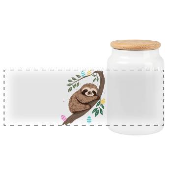 Easter Sloth with Easter Eggs - Panoramic Cookie Jar with Wooden Lid - white - Front