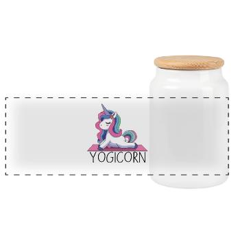 Yogicorn – Yoga Licorn Humor Design - Boîte à biscuits avec couvercle en bois - blanc - Devant