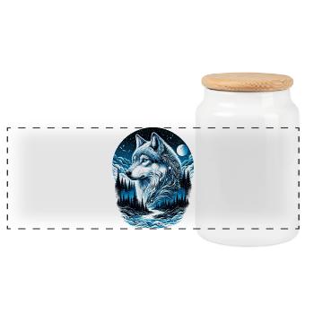 Wolf - Panoramic Cookie Jar with Wooden Lid - white - Front
