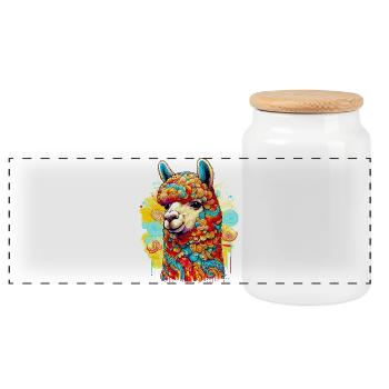 Alpaca - Panoramic Cookie Jar with Wooden Lid - white - Front