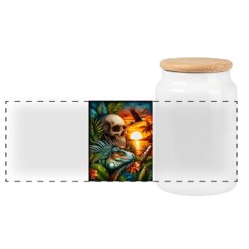 Iguana at sunset - Panoramic Cookie Jar with Wooden Lid - white - Front