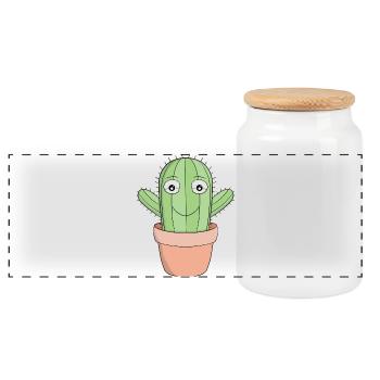 A cute smiling cactus - Panoramic Cookie Jar with Wooden Lid - white - Front