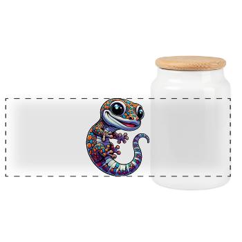 Gecko - Panoramic Cookie Jar with Wooden Lid - white - Front
