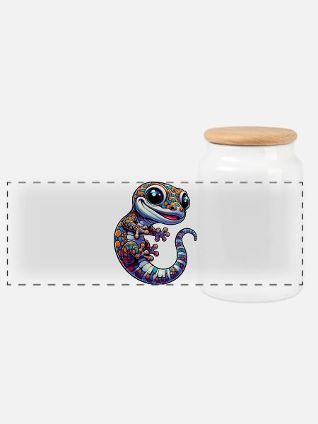 Gecko - Panorama Keksdose mit Holzdeckel - Weiß