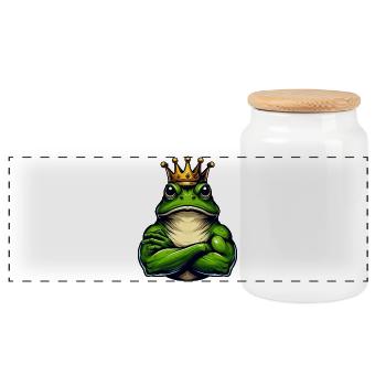 Grenouille royale musclée avec couronne - Boîte à biscuits avec couvercle en bois - blanc - Devant
