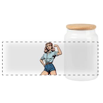 Female Strength – Confident Woman Illustration - Panoramic Cookie Jar with Wooden Lid - white - Front