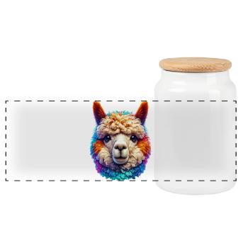 Alpaca - Panoramic Cookie Jar with Wooden Lid - white - Front