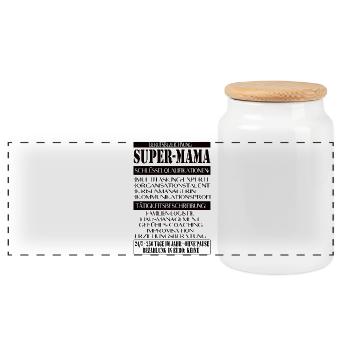 Super Mama – Description du poste avec humour - Boîte à biscuits avec couvercle en bois - blanc - Devant