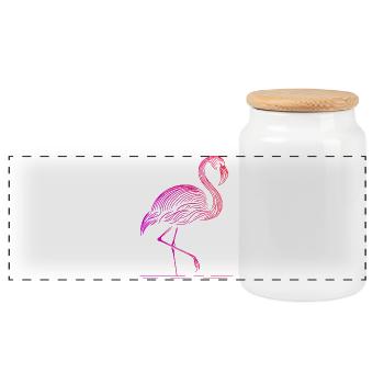 Cute flamingo drawing in minimalist art style - Panoramic Cookie Jar with Wooden Lid - white - Front