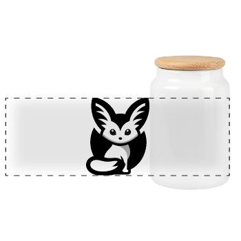 Minimalist Desert Fox Kawaii Logo - Panoramic Cookie Jar with Wooden Lid - white - Front