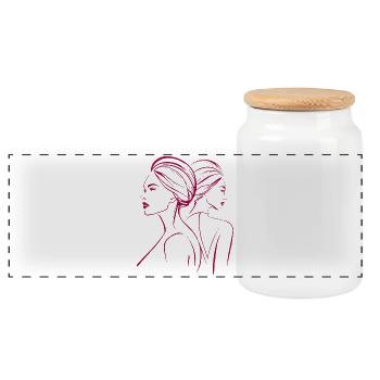 Minimalist Pink Line Art Women's Profile Elegant - Panoramic Cookie Jar with Wooden Lid - white - Front