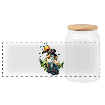 Pélican drôle avec chapeau steampunk - Boîte à biscuits avec couvercle en bois - blanc - Devant