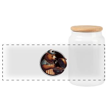 Master of the Grill – GrillBär Papa Grillmeister - Panoramic Cookie Jar with Wooden Lid - white - Front