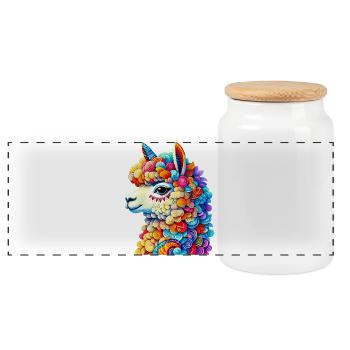 Alpaca - Panoramic Cookie Jar with Wooden Lid - white - Front