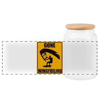 Gone Wingfoiling Vintage Surfing Sports Lover Tee - Panoramic Cookie Jar with Wooden Lid - white - Front