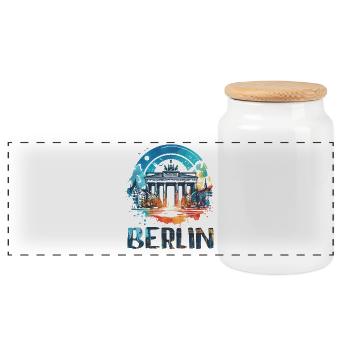 Berlin City Brilliance: Vibrant Cityscape Art - Panoramic Cookie Jar with Wooden Lid - white - Front