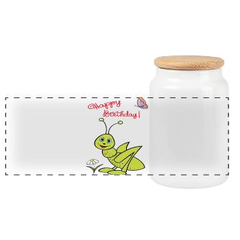 Happy Birthday Cricket - Panoramic Cookie Jar with Wooden Lid - white - Front
