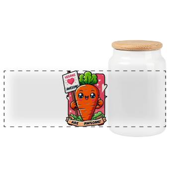 Carotte Végétalienne - Boîte à biscuits avec couvercle en bois - blanc - Devant
