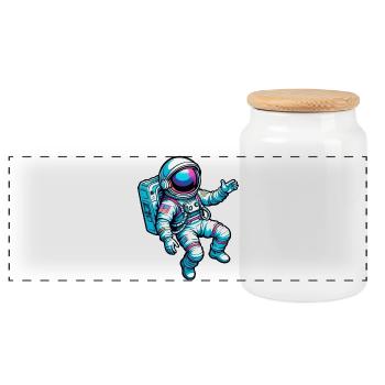 Colorful Cartoon Astronaut - Panoramic Cookie Jar with Wooden Lid - white - Front