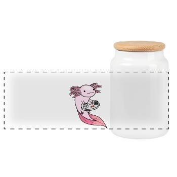 Der rosa Axolotl Gamer - Panorama Keksdose mit Holzdeckel - Weiß - Vorne