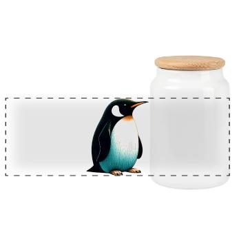 Pinguin - Panorama Keksdose mit Holzdeckel - Weiß - Vorne