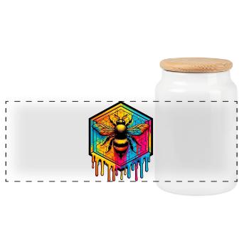 Abeille - Boîte à biscuits avec couvercle en bois - blanc - Devant