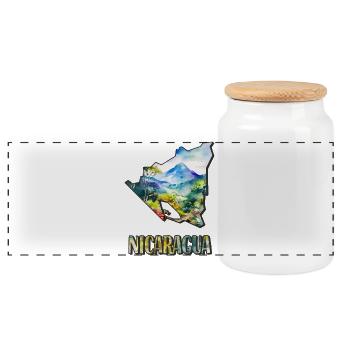Watercolor Map Nicaragua - Panoramic Cookie Jar with Wooden Lid - white - Front