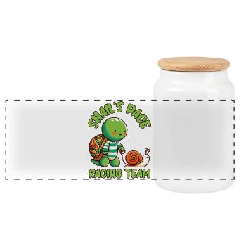 Snail's Pace Racing Team, Turtle and Snail - Panoramic Cookie Jar with Wooden Lid - white - Front