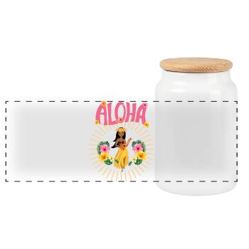 Aloha - Hawai - Pazifik - Urlaub - Blumenmädchen - Panorama Keksdose mit Holzdeckel - Weiß - Vorne