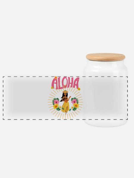 Aloha - Hawai - Pazifik - Urlaub - Blumenmädchen - Panorama Keksdose mit Holzdeckel - Weiß